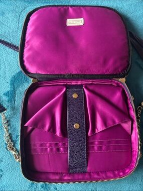 Henri Bendel Purple Pebbled Leather iPad Tablet Crossbody Bag.